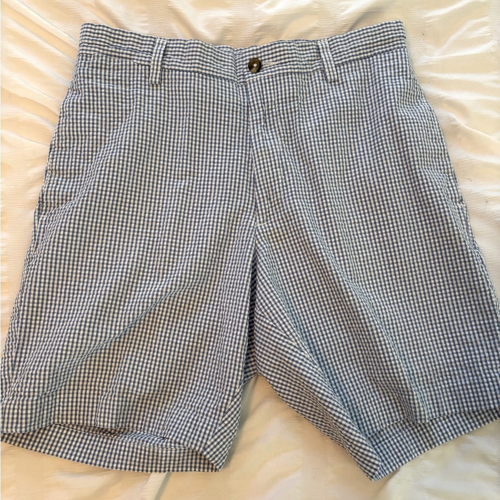 Charleston Khakis Cotton Seersucker Checked Flat-Front Shorts -size 30” waist